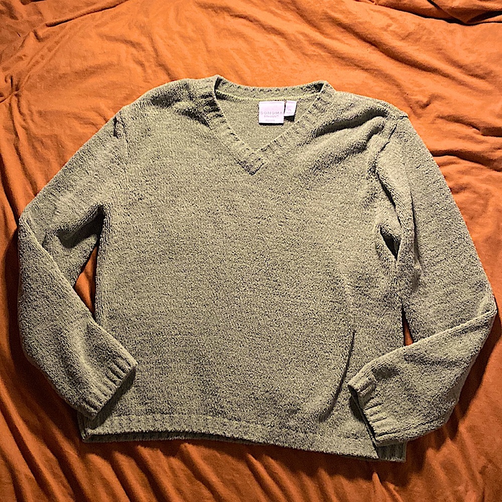 sage green v line sweater